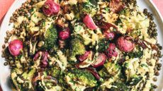Broccoli and lentil salad with curried tahini and dates