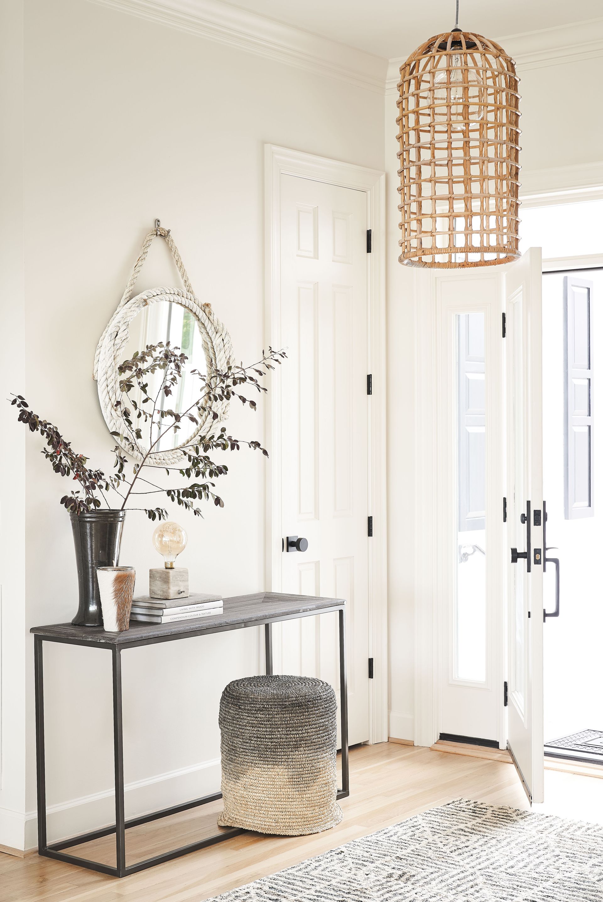 Boho hallway with rattan pendant light