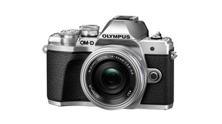 A black and silver Olympus OM-D E-M10 Mark III camera