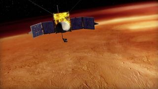 This artist's conception shows the NASA's MAVEN spacecraft orbiting Mars. The mission will launch in late 2013.