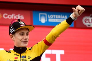 Jonas Vingegaard (Jumbo-Visma) celebrates after winning stage 13 of the Vuelta a España on the Col du Tourmalet