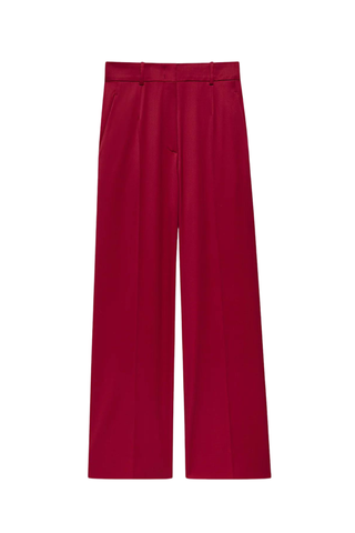 pleated red wide leg trousers