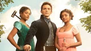 Jonathan Bailey, Simone Ashley and Catherine Chandran in Bridgerton season 2