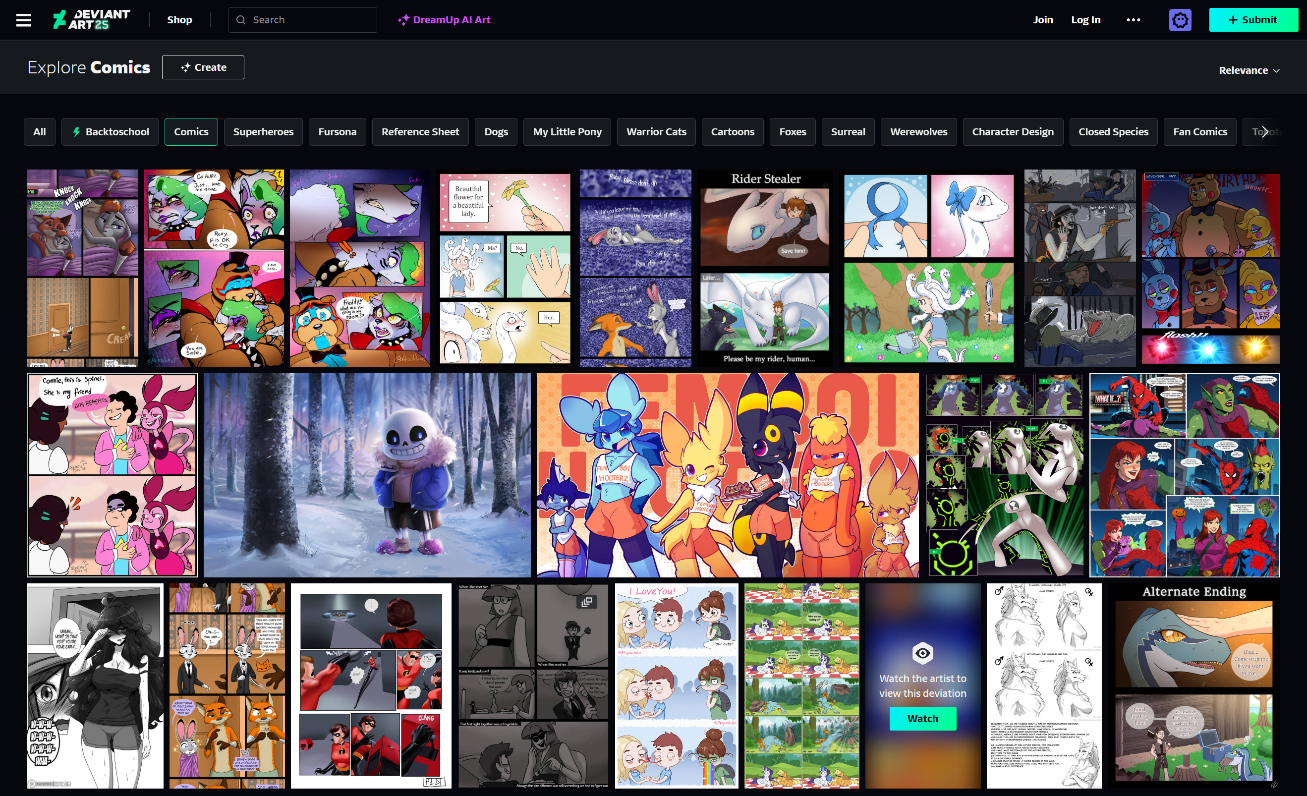 A screenshot from DeviantArt, one of the best comic art resources