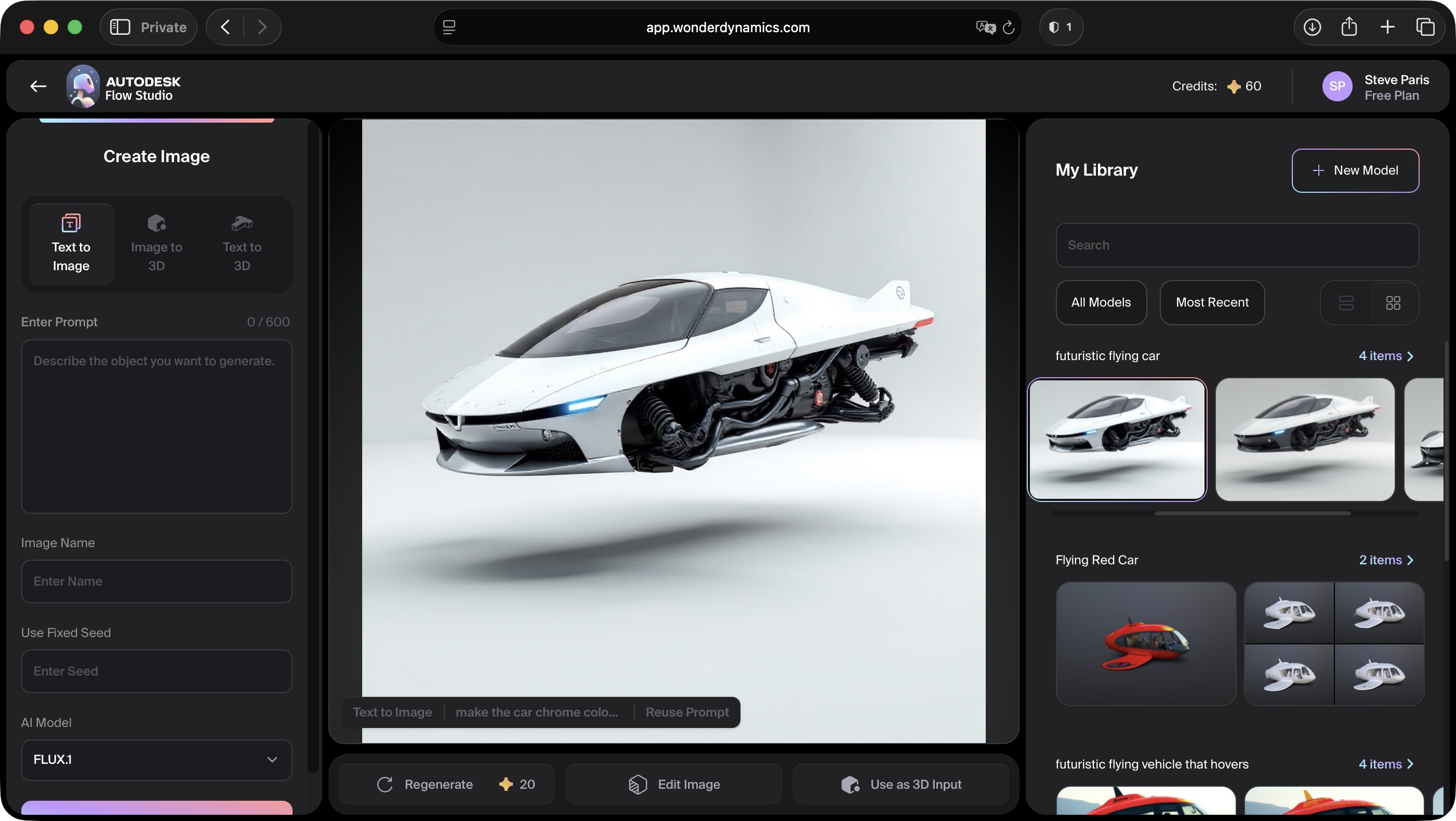 Using Wonder Tools in Autodesk Flow Studio to see what 3D models we can create with AI