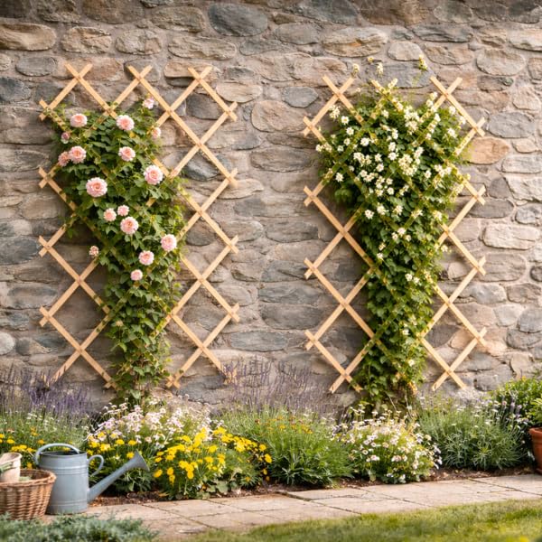 Garden Mile Set of 3 Outdoor Garden Trellis 6ft X 2ft Durable Expanding Trellis for Climbing Plants Pine Trellises for Plants and Vegetables Outdoor Lattice Panel Climbing Plant Support