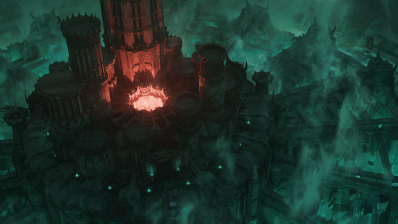 Diablo 4 Vessel of Hatred screenshots of the Dark Citadel raid co-op dungeon