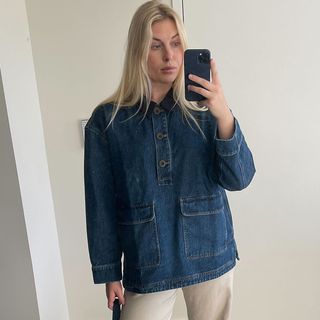 Editor Natalie Gray Herder Wearing Denim Chore Jacket