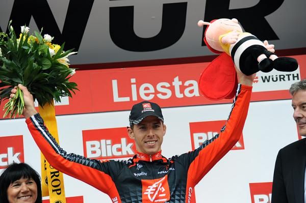 Rui Da Costa (Caisse d'Epargne) celebrates his stage win at the Tour de Suisse.
