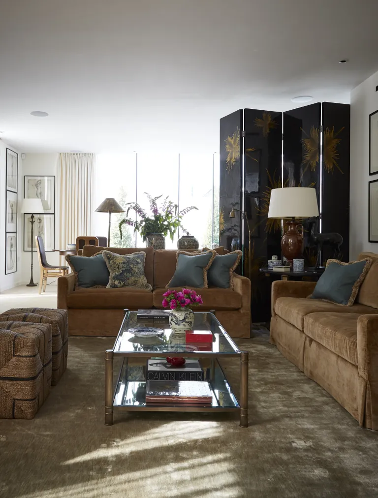 Folding screen room divider in living room