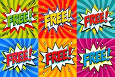 The word "free" written in bright colors to look like pop art comic book style.