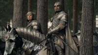 Ser Gwayne Hightower (Freddie Fox) and Ser Cristan Cole (Fabien Frankel) and Prince Aemond Targaryen (Ewan Mitchell) 