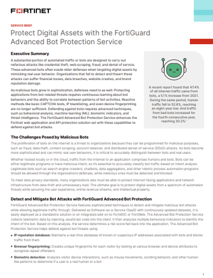 Protect Digital Assets with the FortiGuard Advanced Bot Protection Service