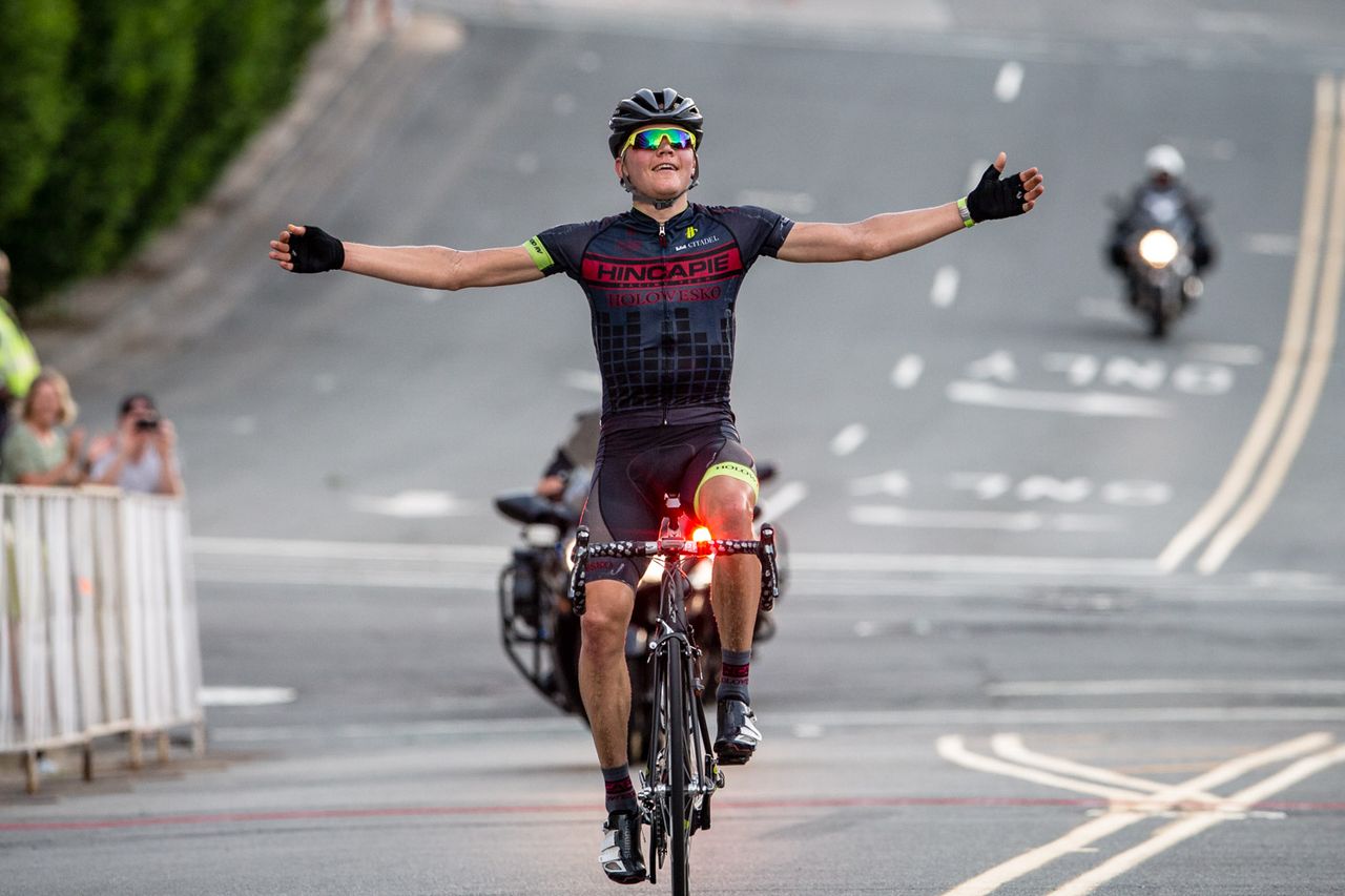 Toms Skujins (Hincapie) taking the win.