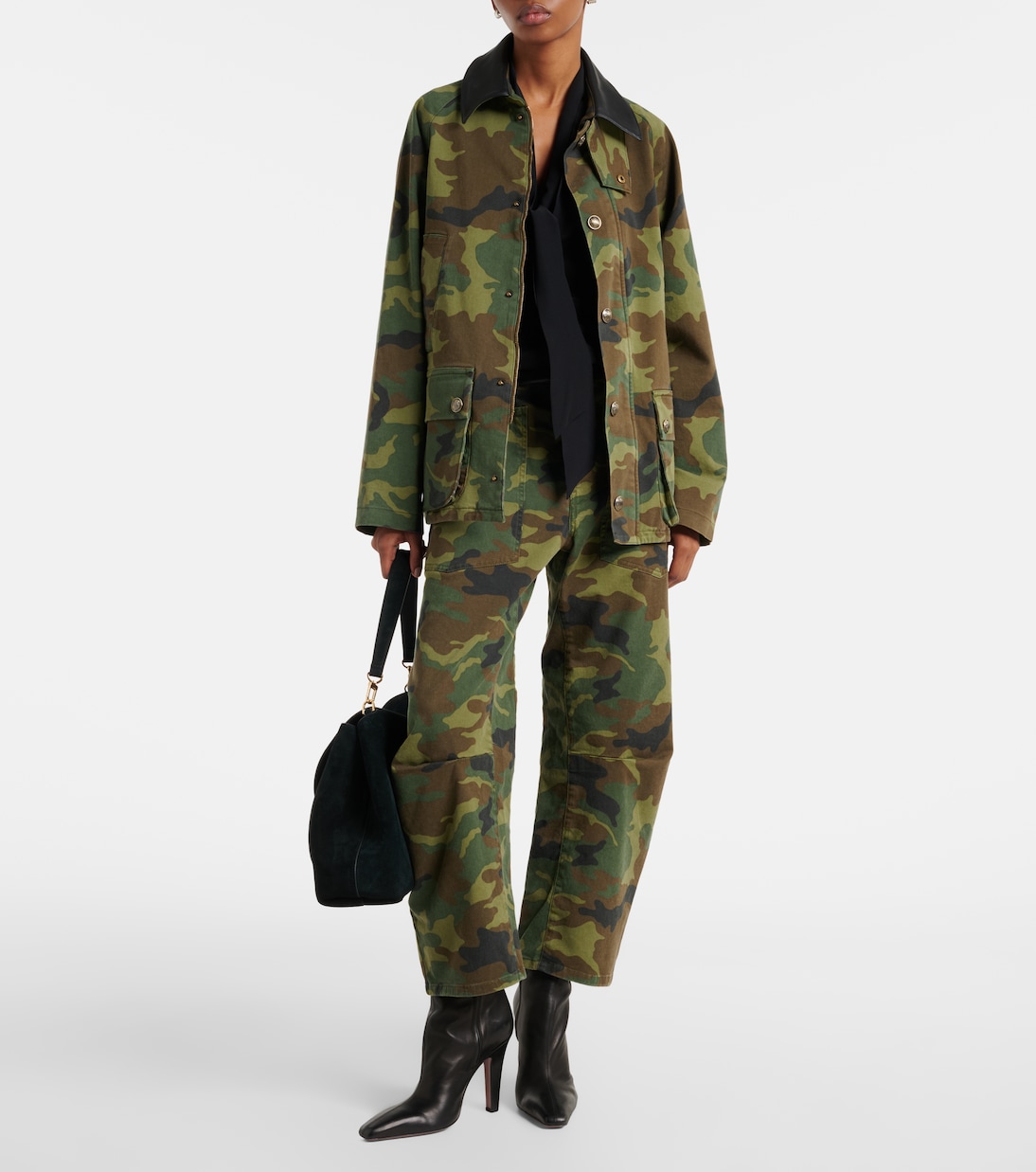Andrew Camouflage Leather-Trimmed Cotton Jacket in Green – Nili Lotan