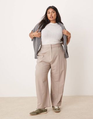 Asos Design Curve Tailored Tab Detail Pants in Stone