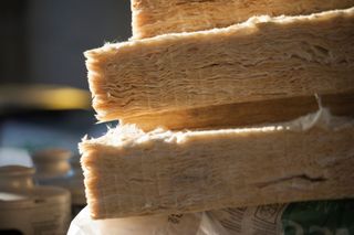 A stack of mineral wool insulation