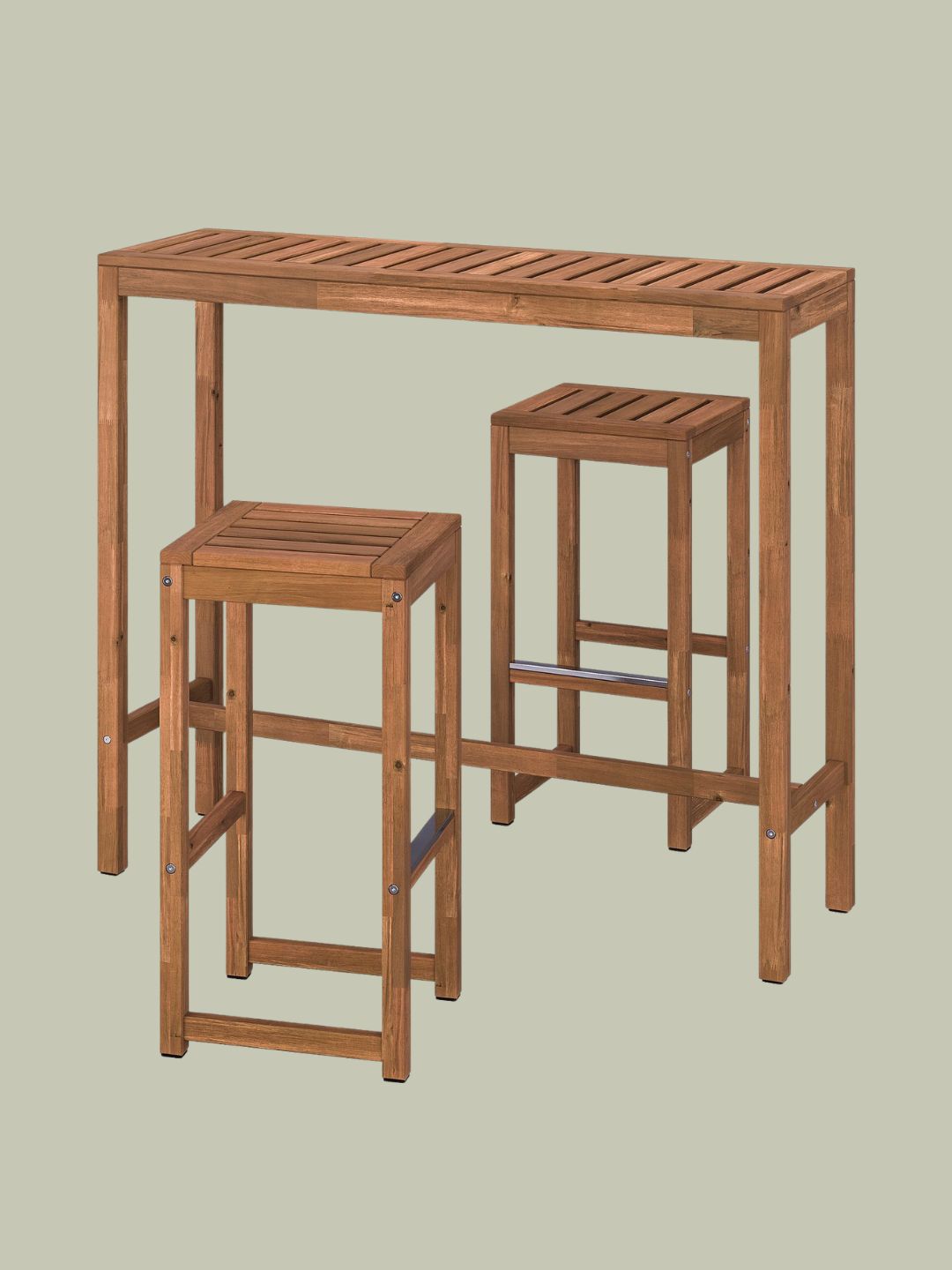 IKEA, N&amp;Auml;mmar&amp;Ouml; Bar Table and 2 Bar Stools, Outdoor - Light Brown Stained 120x40 Cm