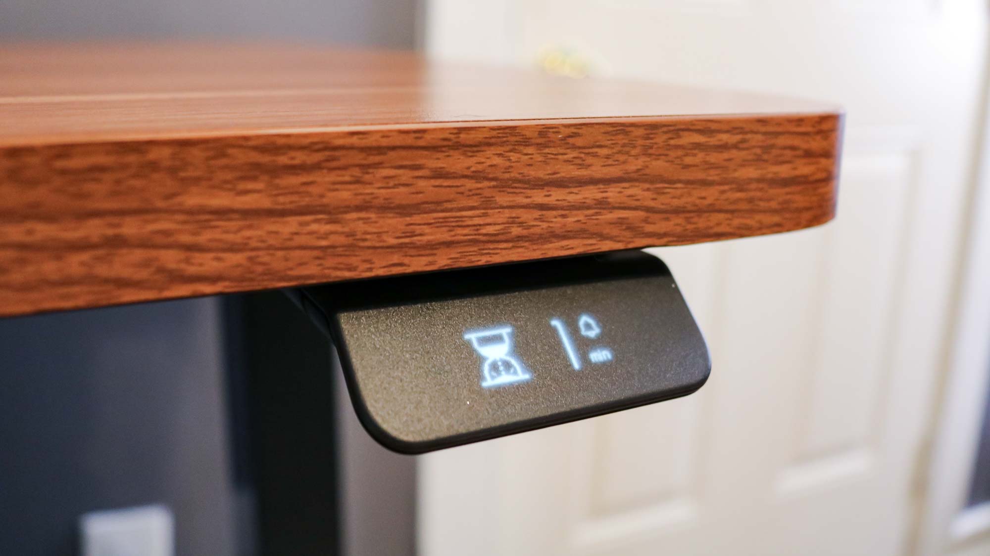 A close up shot of the sedentary reminder on the Branch Duo Standing Desk's control paddle