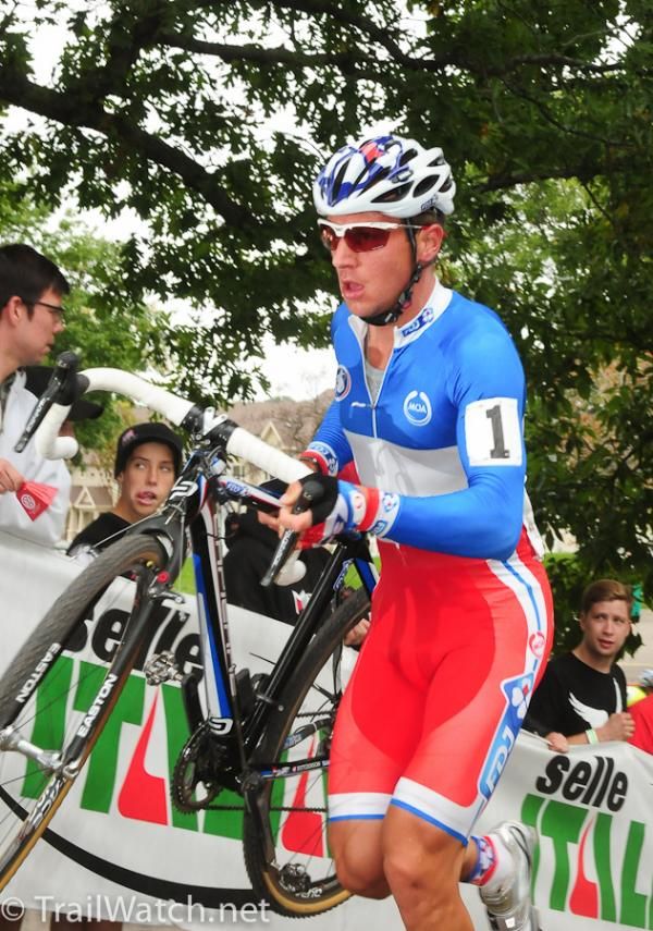 Francis Mourey (Francais Des Jeux) took turns riding and running the steps
