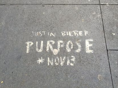 A Justin Bieber sidewalk ad in San Francisco.