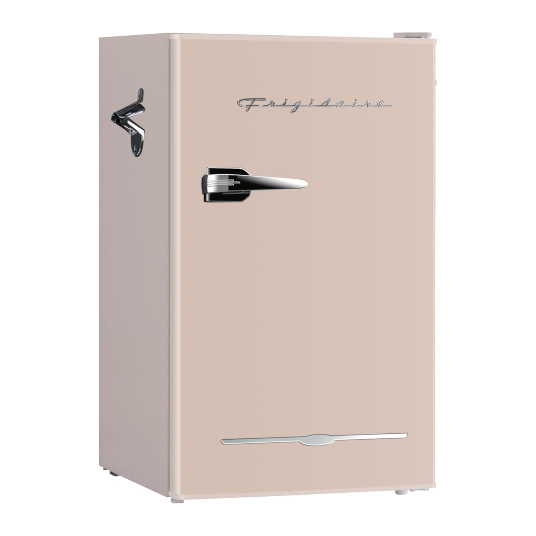 Frigidaire Retro Compact Fridge With Chiller, 3.2 Cu Ft Countertop Fridge With Built-In Bottle Opener, Compact Refrigerator for Office, Bedroom, Dorm Room or Cabin - 16.5" D X 19" W X 31" H (coral)