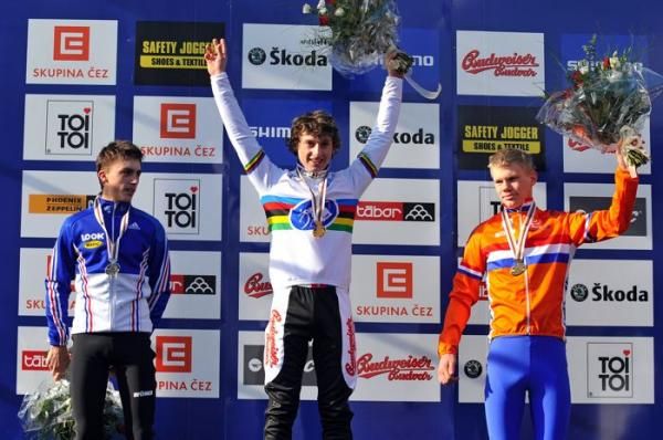 Tomas Paprstka (Czech Republic) celebrates his new rainbow bands.