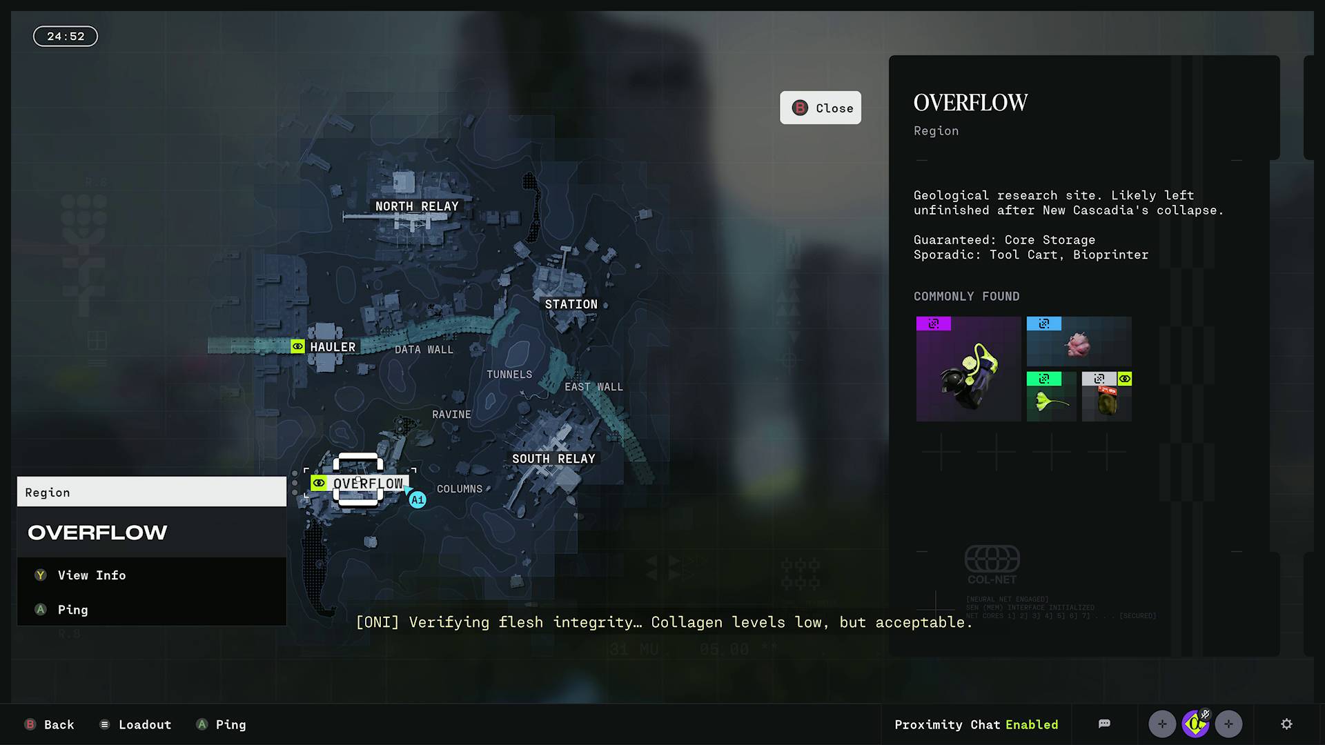 Marathon Perimeter map showing common loot at Overflow point of interest