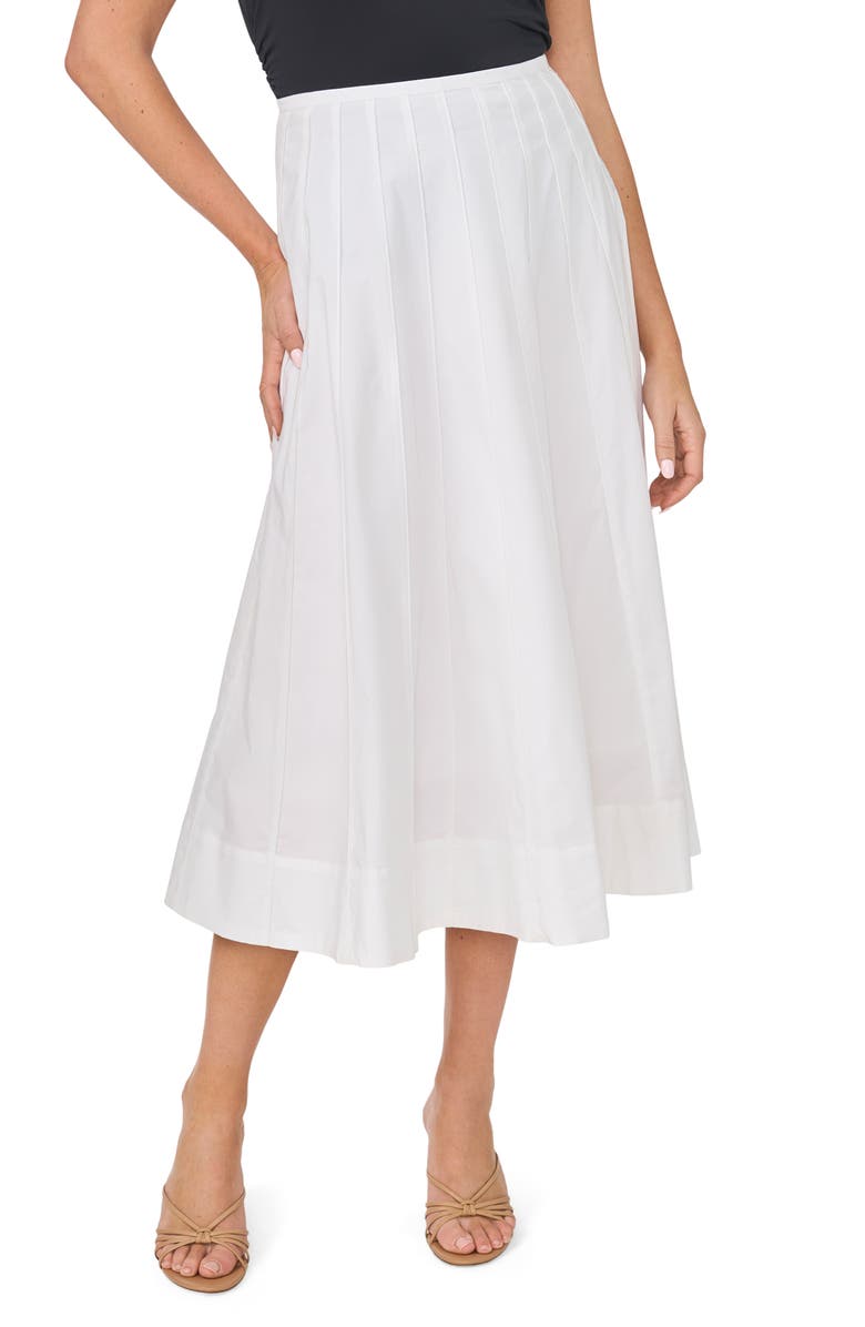 Pintuck cotton midi skirt