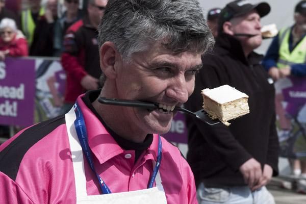 Slice on the run: One of the festivities for the day in Ouyen was a vanilla slice race for fans, a slightly slower pace than that of the tour.