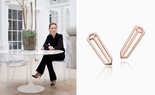 La Maison Couture founder Tania McNab , long cuboid studs in 18-ct rose gold