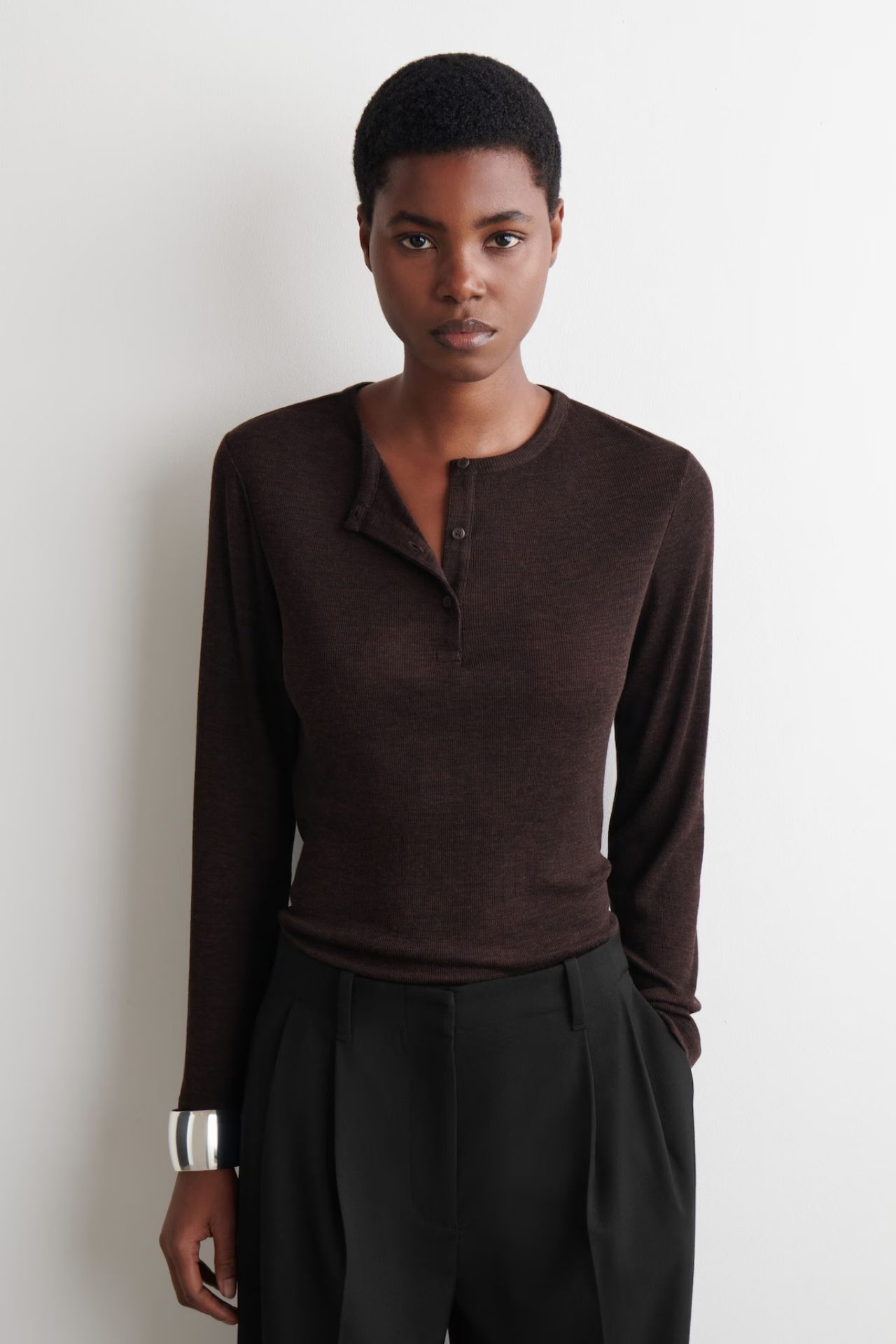 Ribbed Wool Henley Top