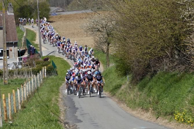 The peloton was strung out in anticipation of the first climb