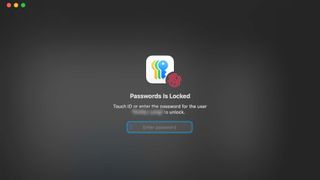 A screenshot showing how Touch ID is supported in Apple Passwords