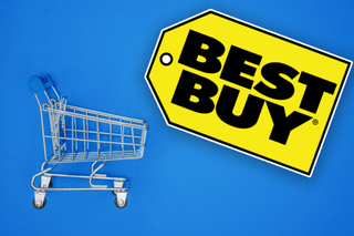 The Best Buy logo and a shopping cart on a blue background.