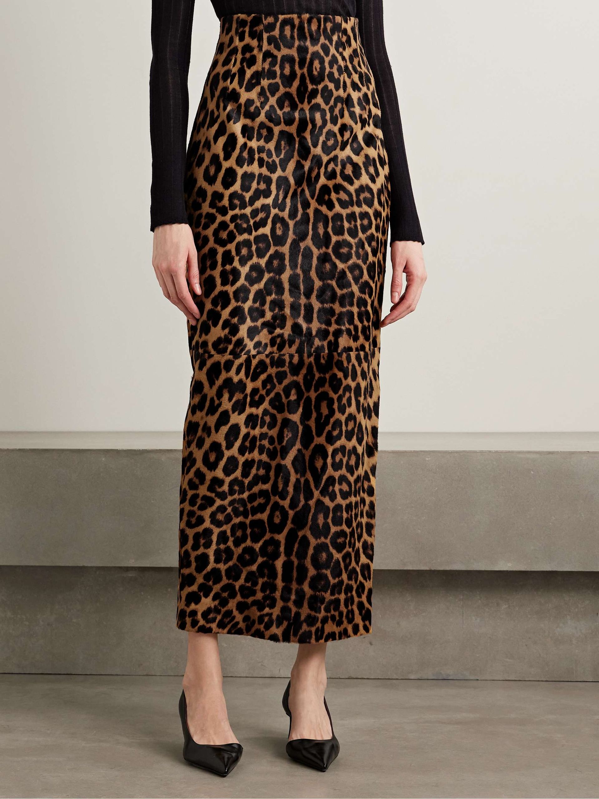 Loxley Leopard-Print Calf Hair Maxi Skirt