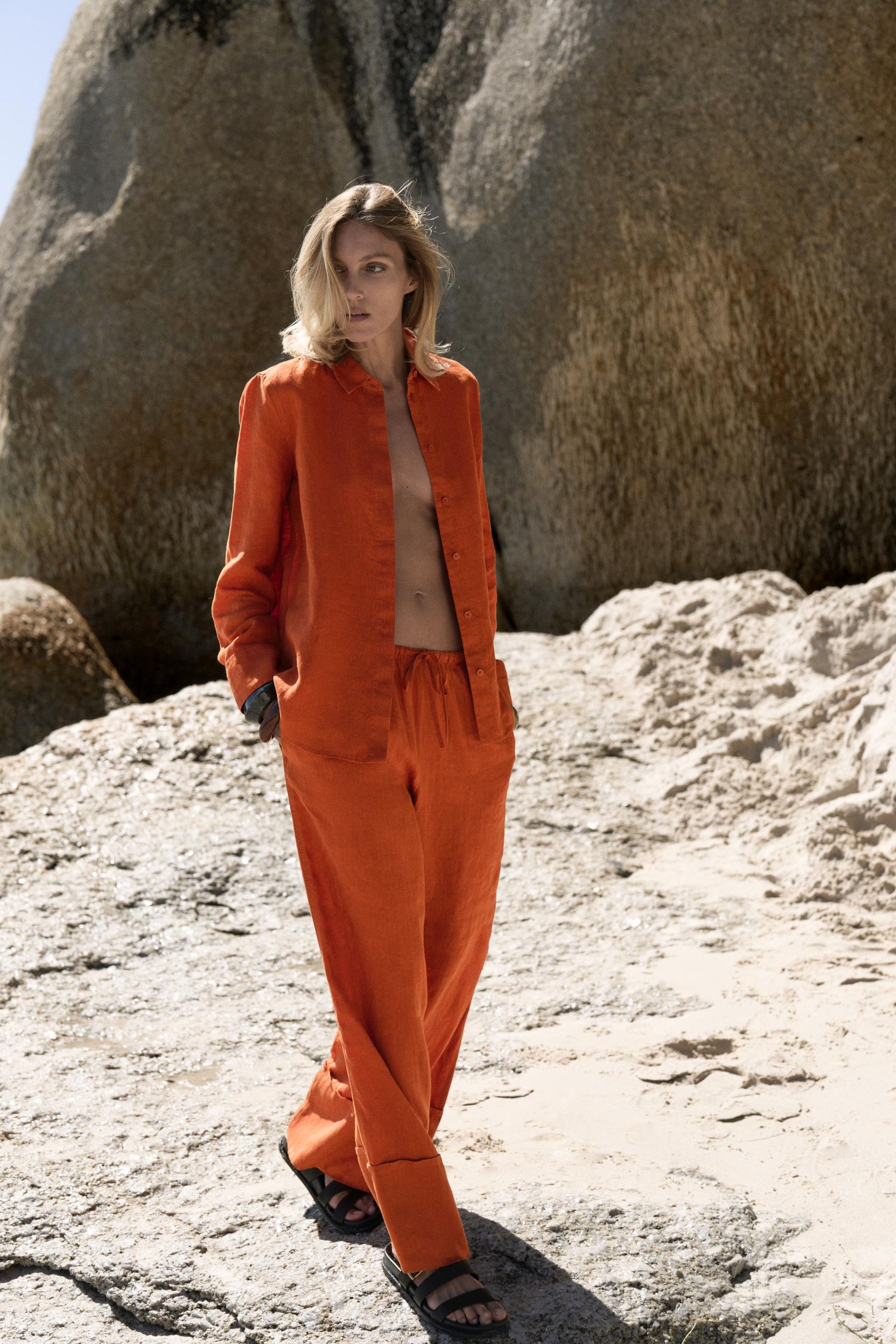 Zw Collection 100% Linen Palazzo Trousers