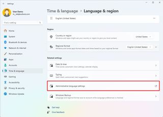 Open Administrative Language Settings