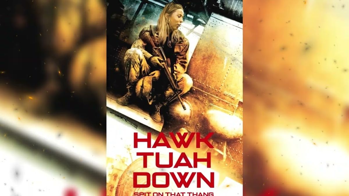 Hawk Tuah girl in combat fatigues