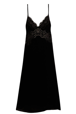 Black Richelieu Velvet Slip Dress