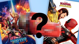 Guardians of the Galaxy and Deadpool and Wolverine posters with a blurred image in the centre