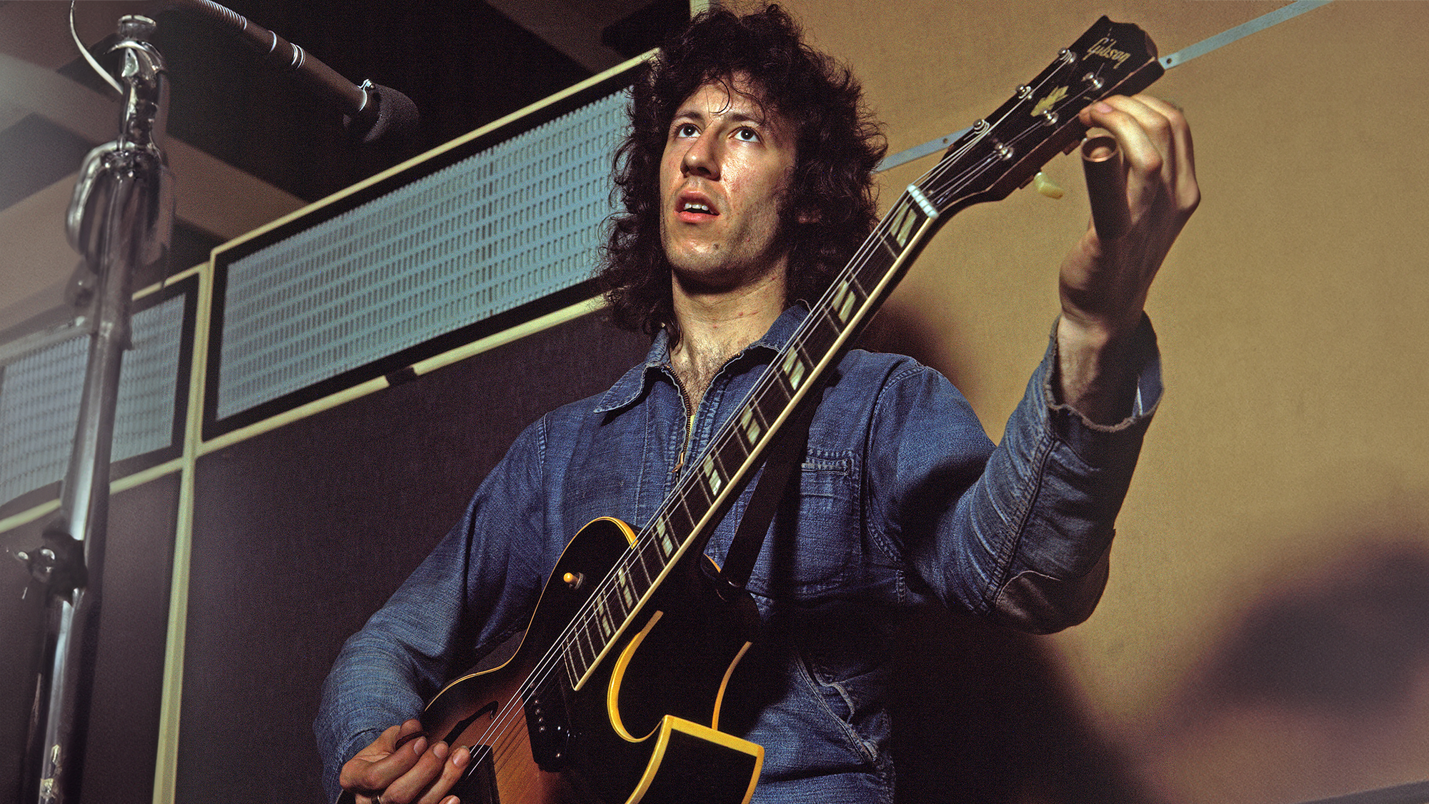 FLEETWOOD MAC member Peter Green in a recording studio in 1968