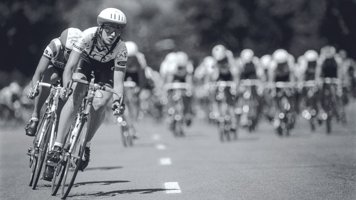 Jeanne Golay leads a group during the Womenâ€™s Challenge downtown Boise criterium in 1987.