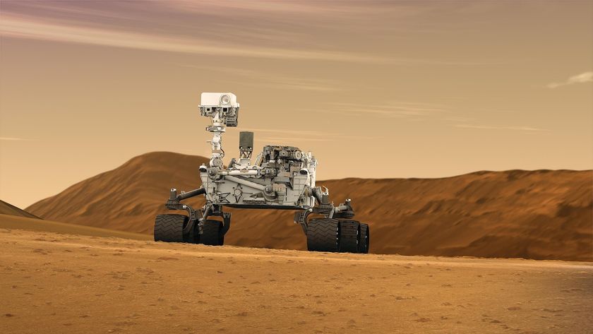 A rendering of the Curiosity rover on Mars