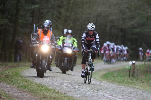 Kirsten Wild (Cervelo Test Team) led through the cobbled section.