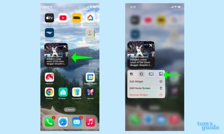 Select widget by pressing and holding, then using the widget size icons to adjust the size