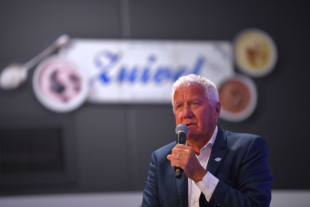 Team boss Patrick Lefevere introduces his riders