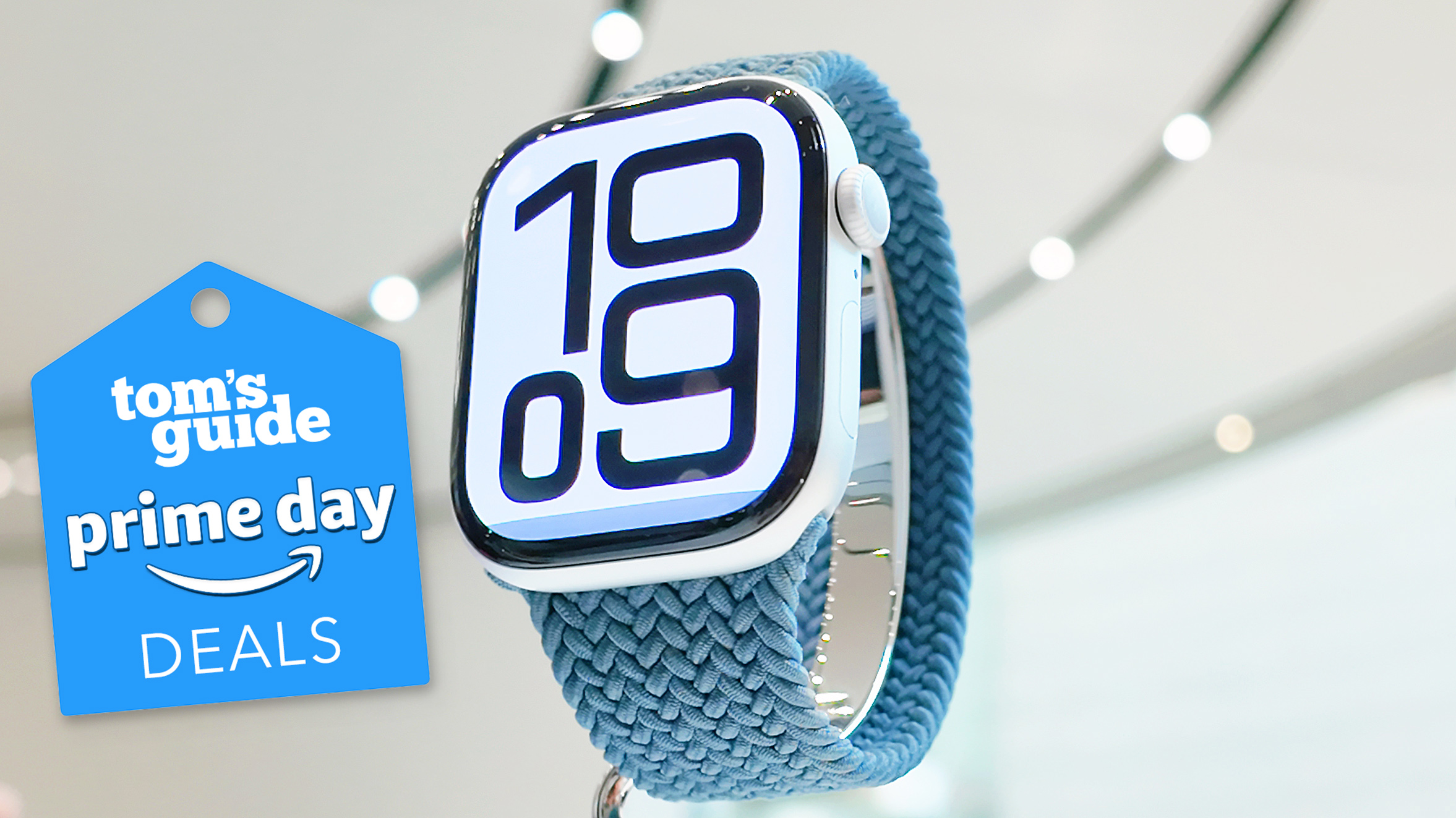 Apple Watch Series 10 next to a blue Tom's Guide deals badge
