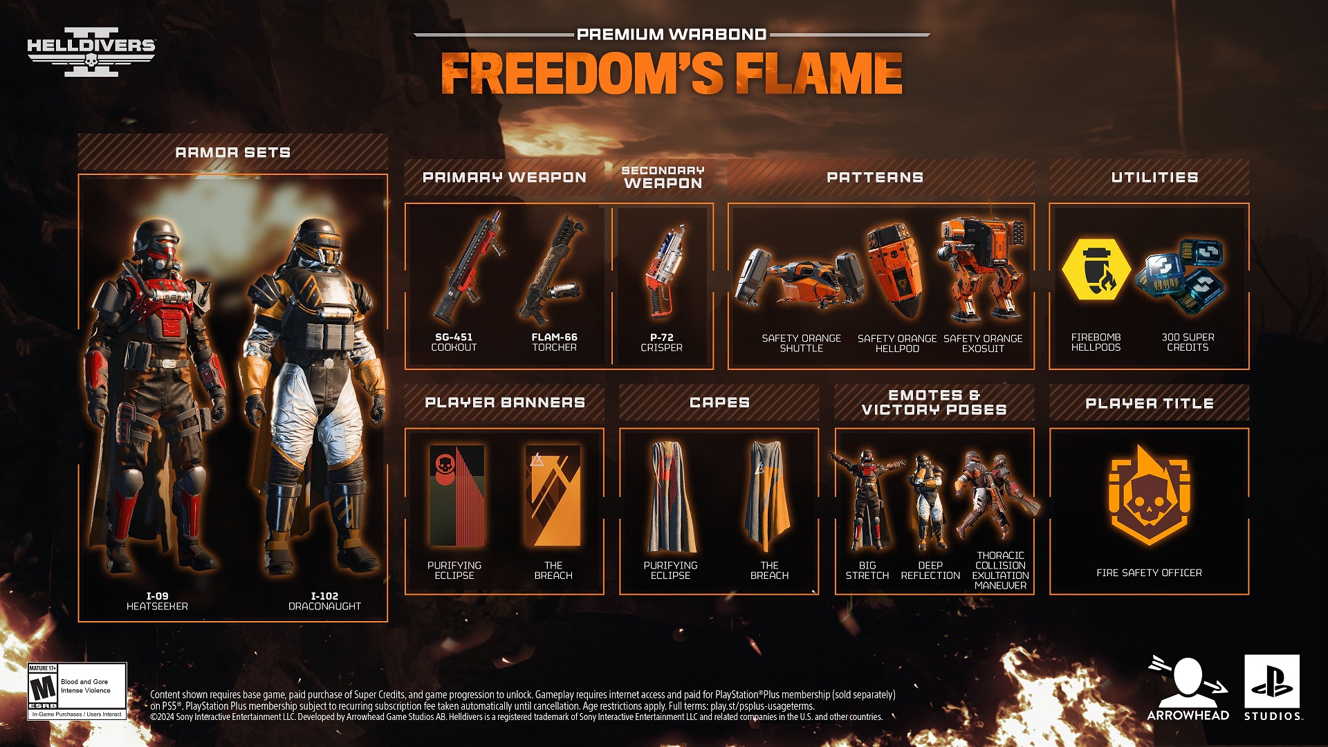 All rewards in the Helldivers 2 Freedom's Flame Warbond