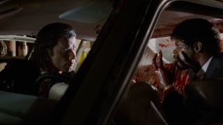 Vincent and Jules in bloody car in Pulp Fiction